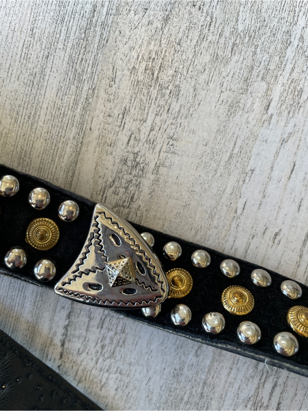 Vintage Black Belt Leather with Gold and Silver Studs Western Cowgirl EUC - Picture 3 of 9